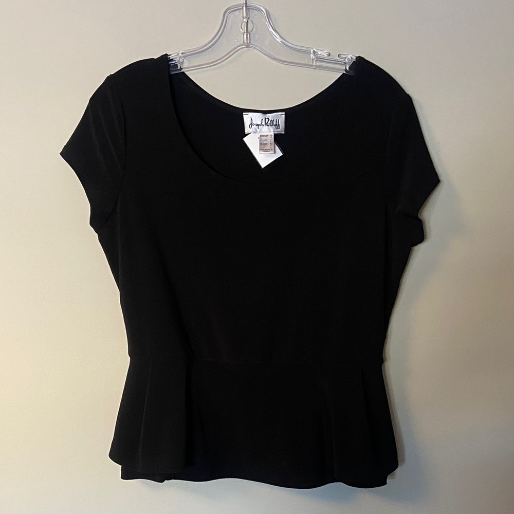 NWOT Joseph Ribkoff Black Short Sleeve Peplum Top